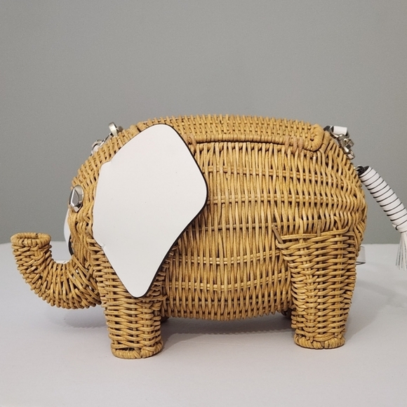 NEW KATE SPADE NEW YORK TINY WICKER ELEPHANT CROSSBODY BAG OPTIC WHITE - Picture 6 of 14